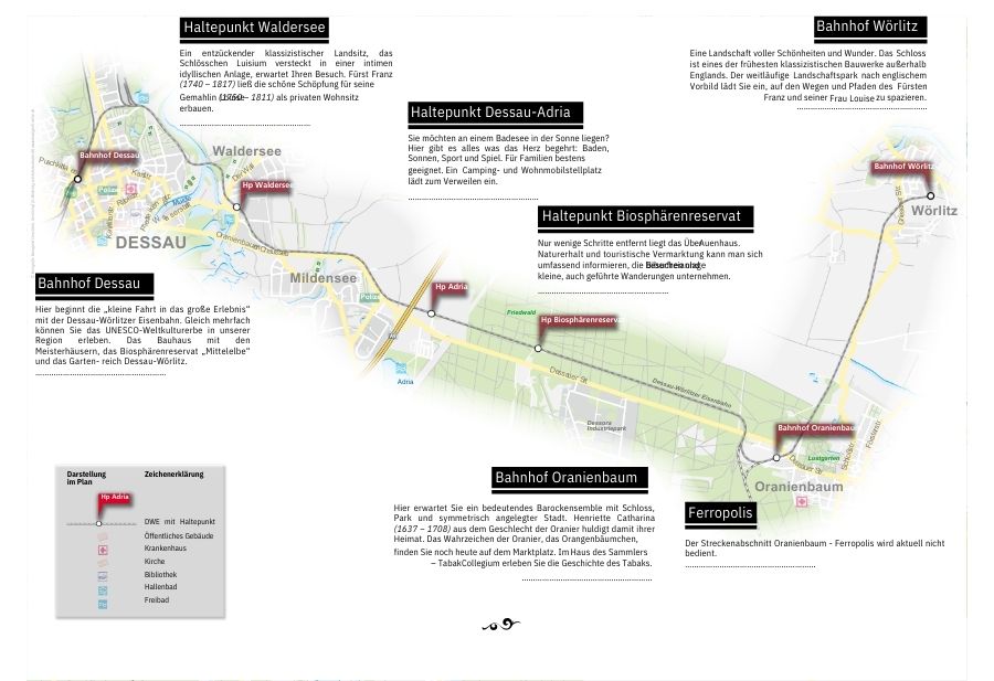 Streckenplan Dessau-Wörlitzer Eisenbahn mit allen Haltepunkten