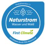 FirstClimate Produktlogo Naturstrom Wasser und Wald TÜV Rheinland