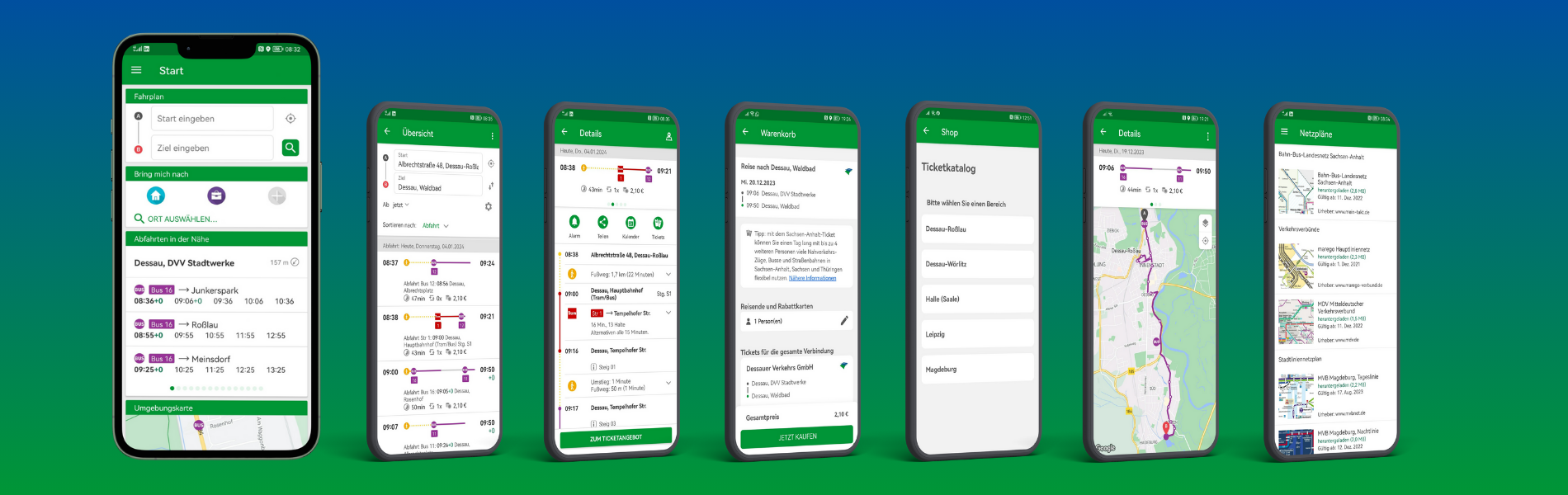 mehrere Handybildschirme DVGgo App
