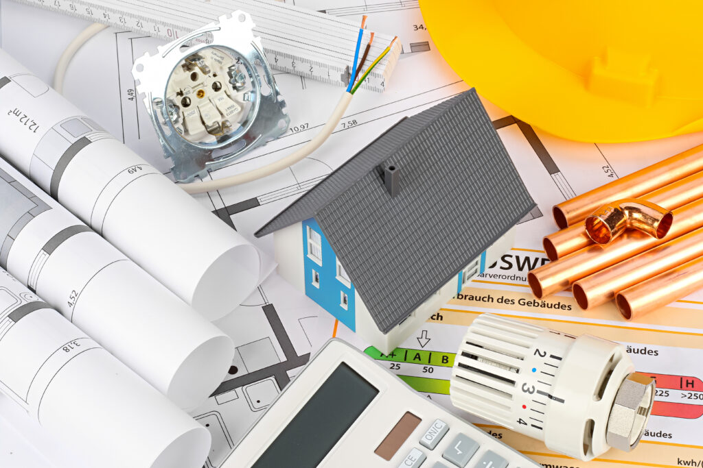 Haus-Baukonzept mit Architektenplan