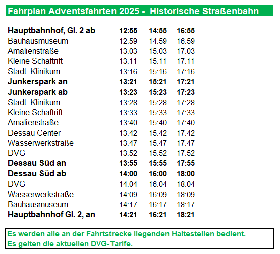 Fahrplan Adventsfahrten