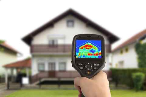 Thermografieaufnahme eines Hauses zur Energieanalyse.